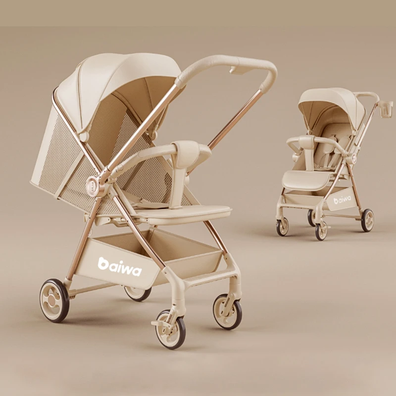 

Baby Stroller High Landscape Reversible Seat with Music and Snack Tray One Hand Fold Lightweight Newborn Carriage Travel System