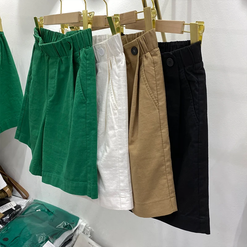 فضفاض واسع الساق القطن الكتان ort السراويل النسائية عالية الخصر ركاب Sle غير المتماثلة النسخة الكورية عارضة orts #2