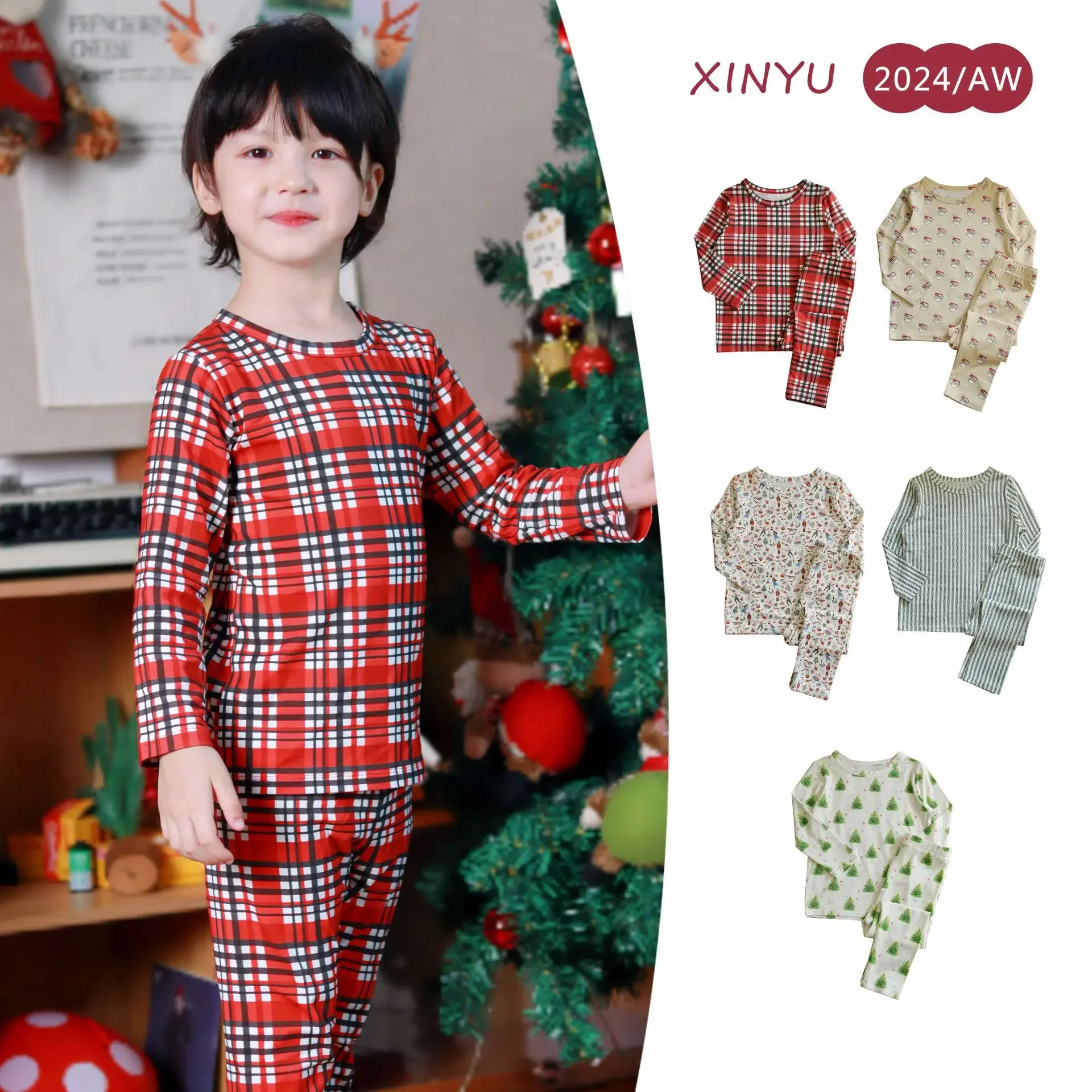 

Children's Homewear 2024 Fall And Winter Cartoon Fashion Christmas Baby Pajamas Cotton Cute Bottoming Shirt Children's Clothing