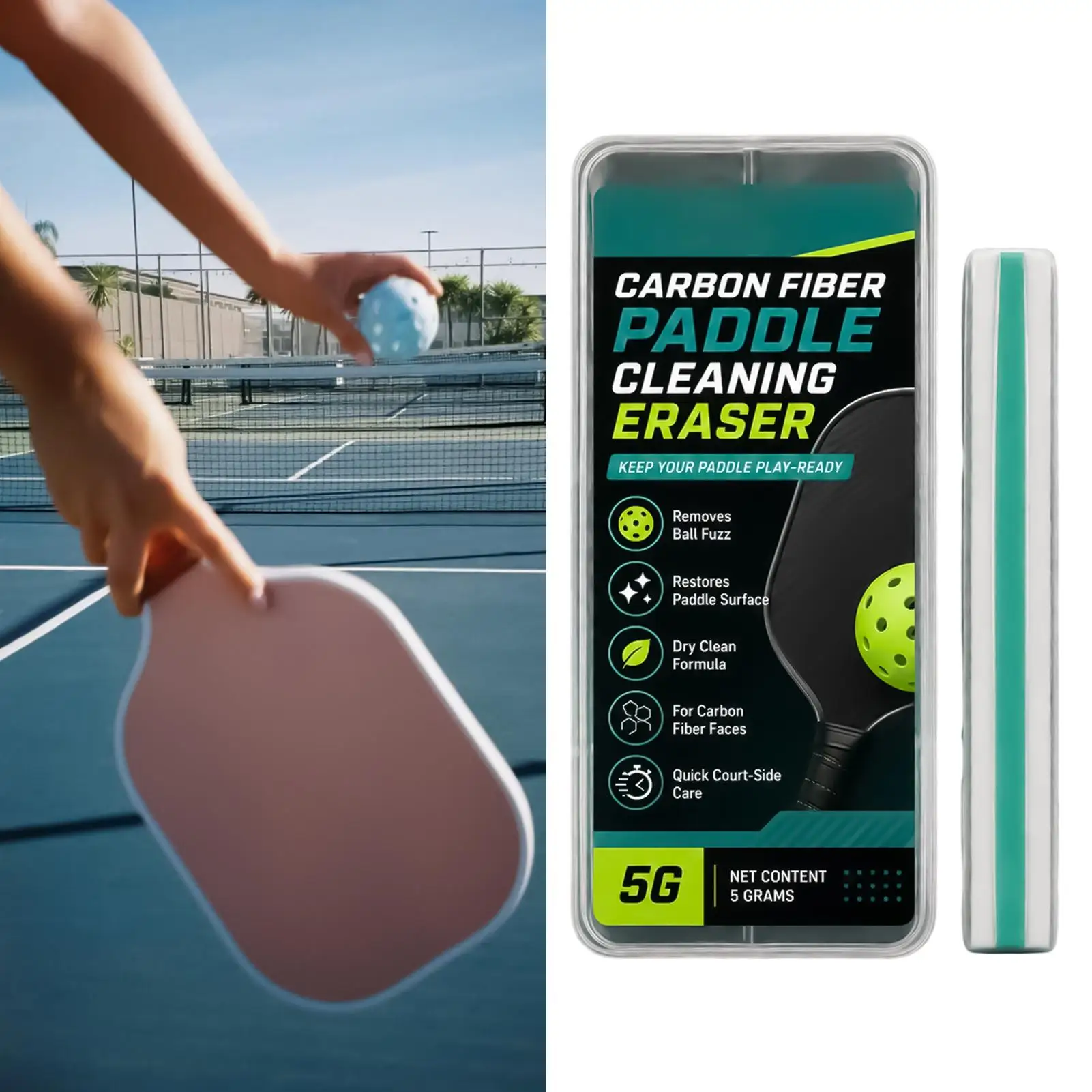 Carbon Fiber Pickleballs Paddle Eraser Racket Cleaner Quick Dry Wiping To Remove Debris Cleaner Eraser Dirt Remover Tools​