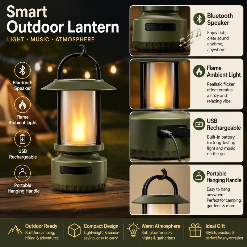 New Simulation Flame Lamp Colorful Camping Lamp Specially Durable Rechargeable Portable Outdoor Retro Charging Flame Lamp