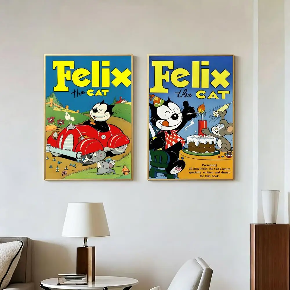 Cartoon Popular F-Felix The Cat Poster Peel And Stick Wall Art Self Adhesive PP Waterproof Wall Decor Living Room Bedroom Gift