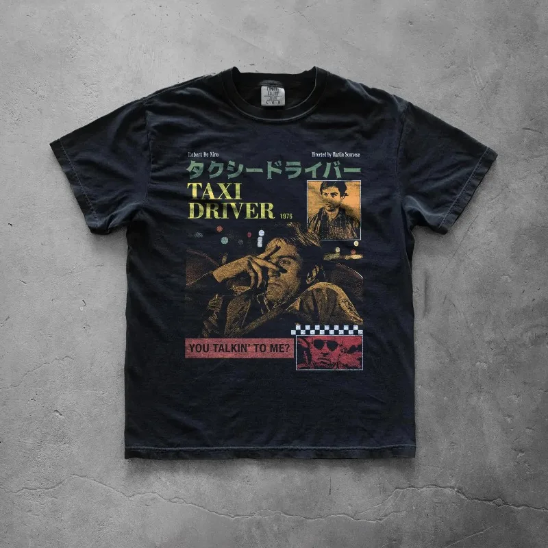 Retro Soul Le T Taxi Driver T-shirt | Retro Movie Pattern T-shirt for Men and Women, Summer New Casual Fashion T-shirt
