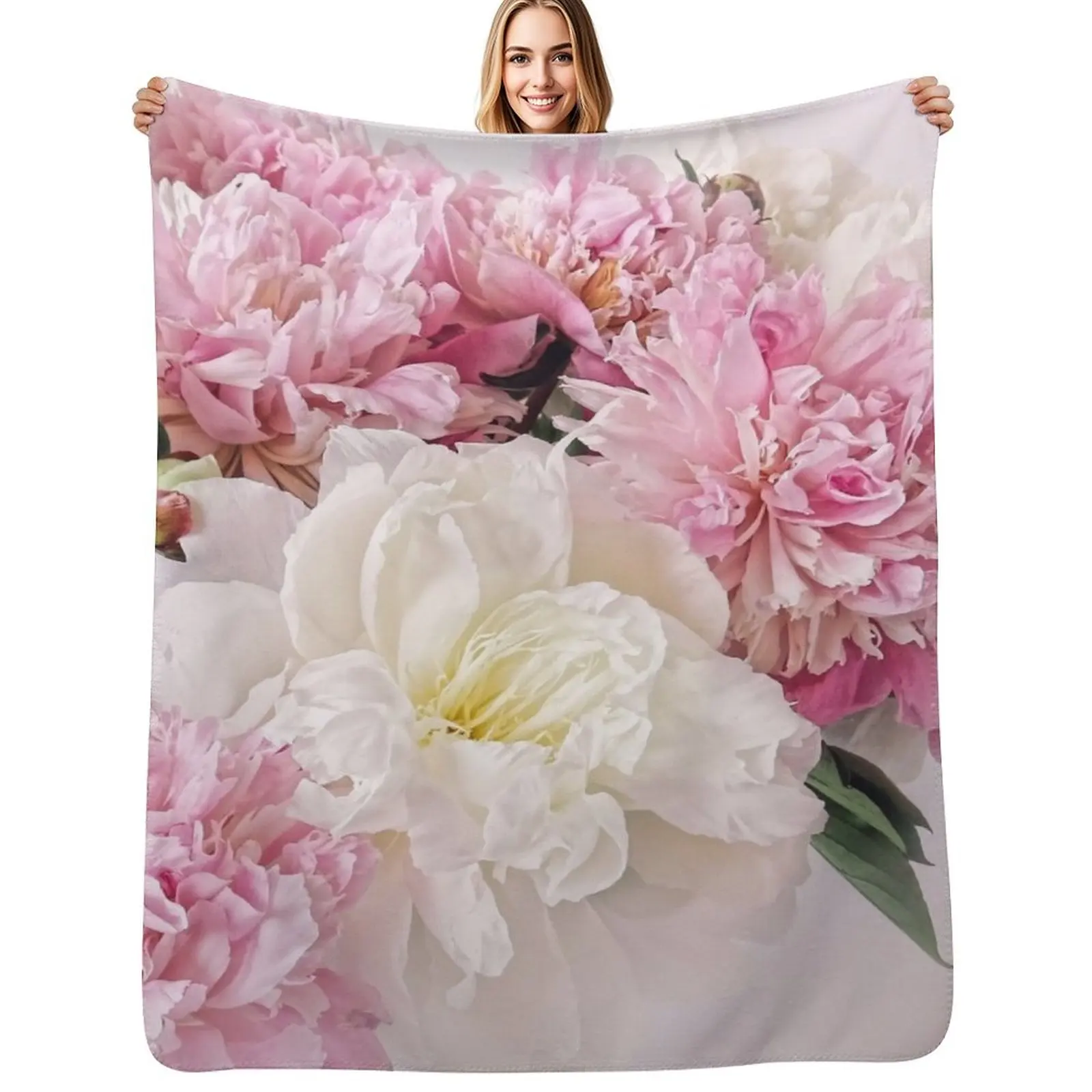 

Peonies Throw Blanket Warm Accent Blanket for Living Room Decoration