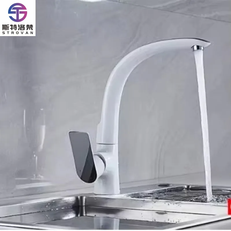 صنبور مطبخ احترافي ذو لمسة نهائية بيضاء من الدرجة التجارية شديدة التحمل من النحاس #1