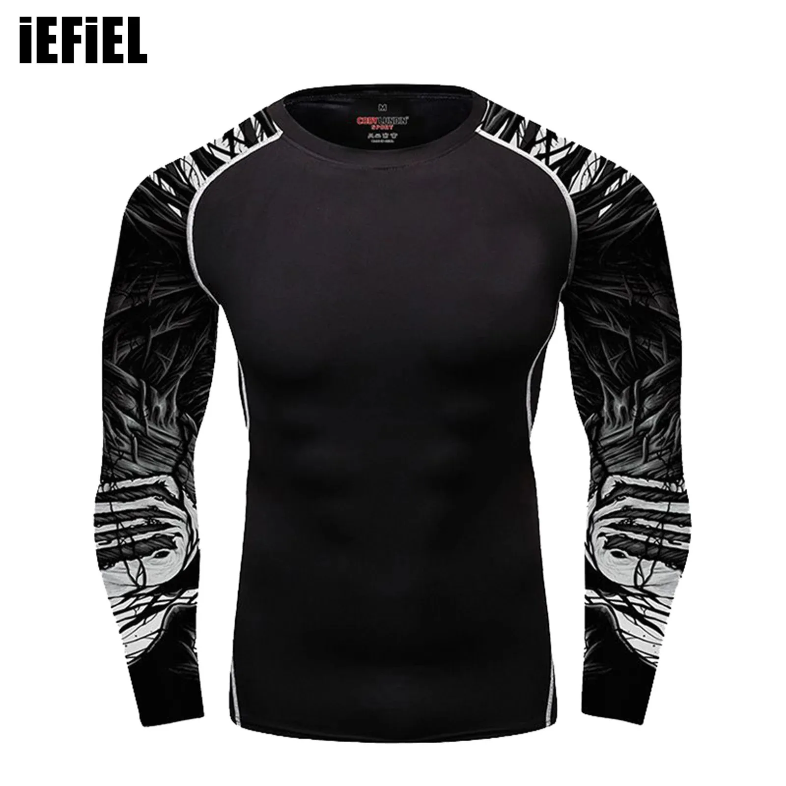 

Men Fitness Sport Swim Top Long Sleeve Print Dry Quickly Moisture-wicking Sport Gym Cycling Climbing Top