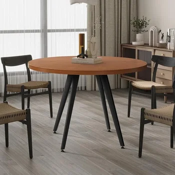 Ronde eettafel van 39,37 inch, moderne ronde eettafel uit het midden van de eeuw voor 4-6 personen, 1,4 inch dik tafelblad met houtnerf voor dineren