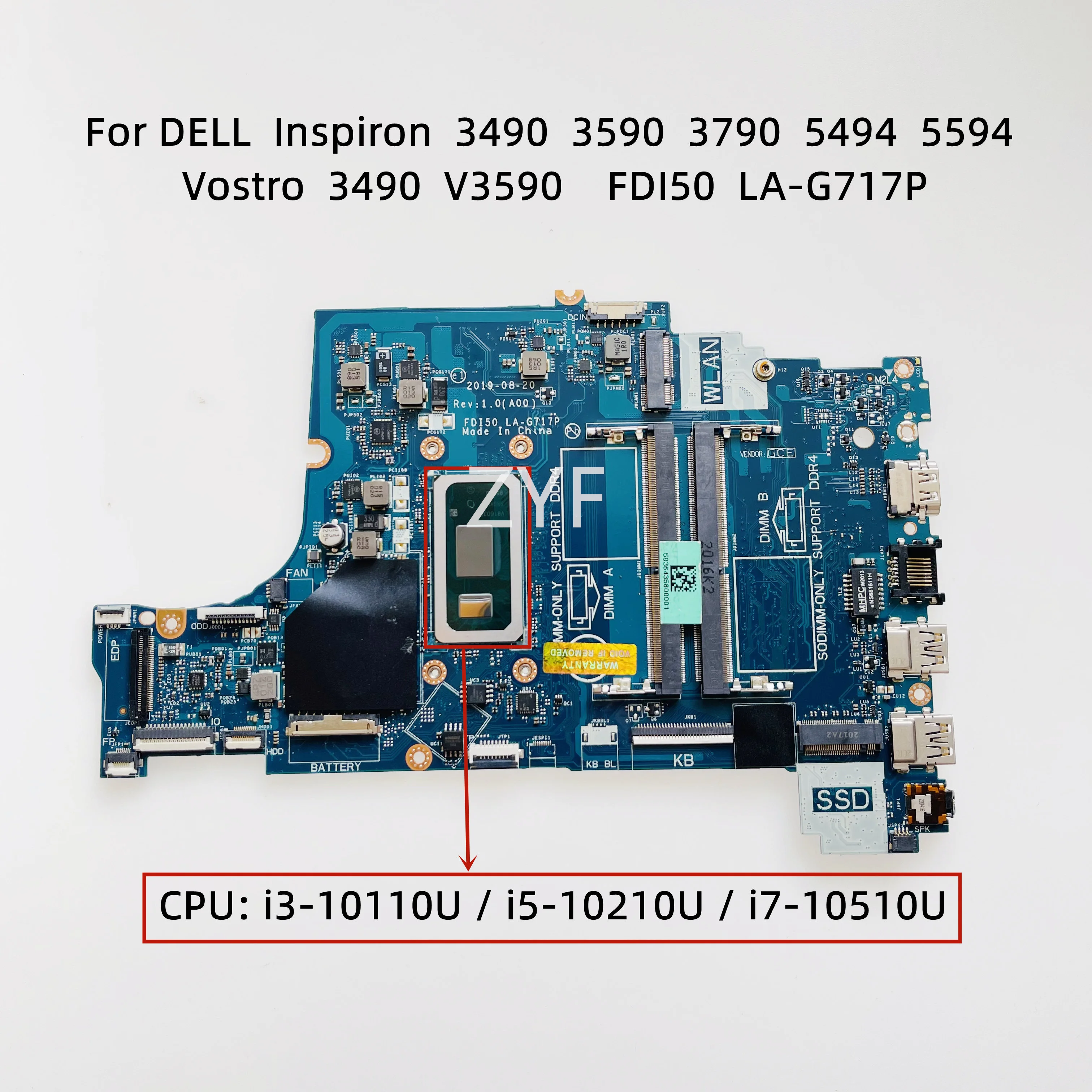 Para DELL Inspiron 3490 3590 3790 5494 5594 Vostro 3490 V3590 placa base para ordenador portátil FDI50 LA-G717P con Intel i3 i5 i7 10. ° CPU DDR4