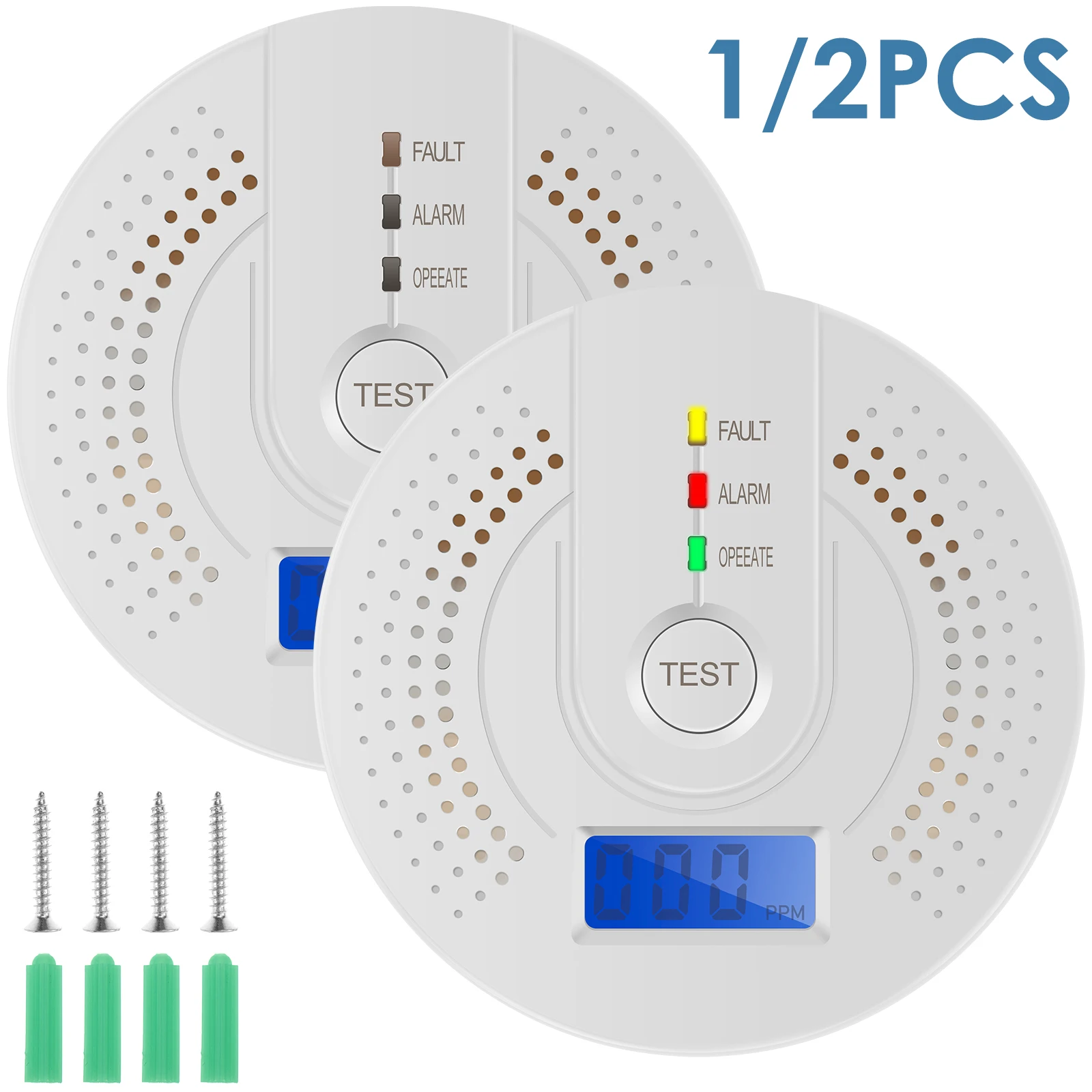 2PCS/1PCS Carbon Monoxide Detector Battery Operated Accurate with Digital LCD Display Alarm Flashing Warning for Home Apartment