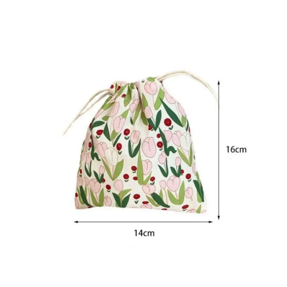 Fresh Canvas Drawstring Storage Bag Portable Drawstring Purse Tulip Mouth Storage Bag Girl