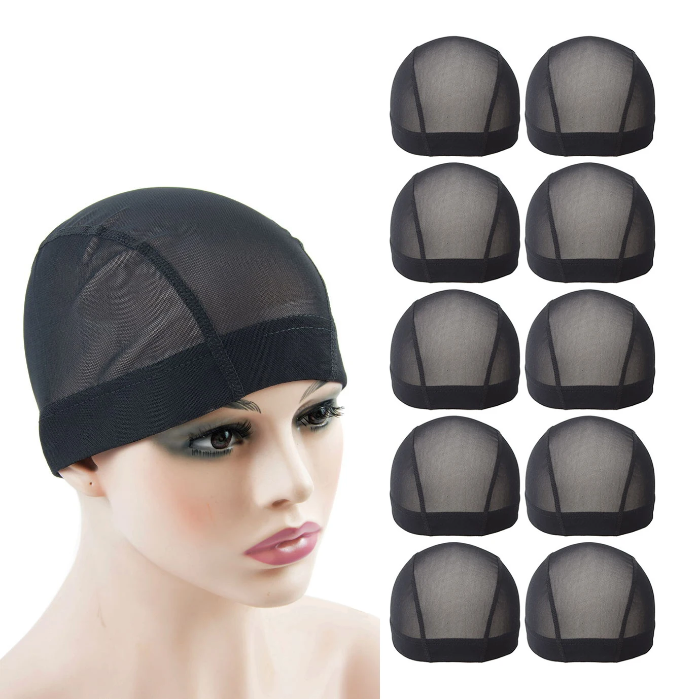 10 pieces Black Mesh / Dome Wig Cap Weaving Stretchable Cap Hair Net Elastic Nylon Mesh Dome Wig Cap for Wig Making