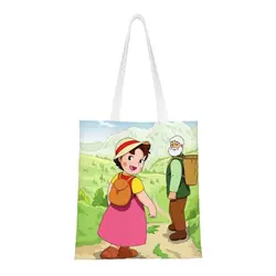 Custom Anime Heidi Girl Of The Alps Shopping Canvas Bag donna riutilizzabile Grocery Heidi Peter nonno Tote Shopper Bags