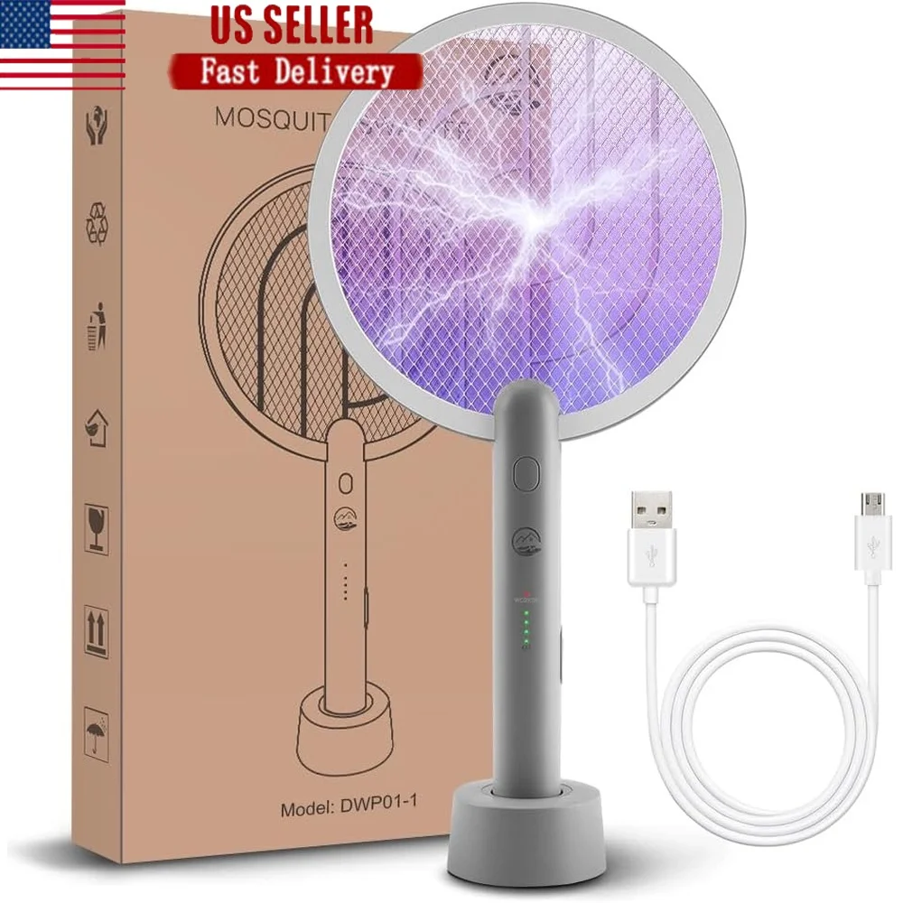 2 في 1 الكهربائية يطير منشة علة صاعق USB قابلة للشحن البعوض القاتل مصباح 4000 فولت الجهد العالي تصميم آمن سهل الاستخدام داخلي