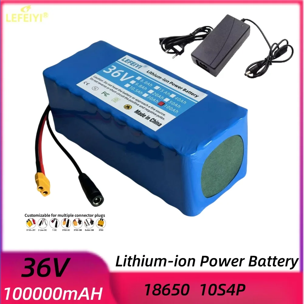 

36V 42V 10S4P 100Ah 18650 High-Capacity Power 42V 750W 1000W Lithium Battery Pack For Electric Car Bicycle Scooter Belt 30A BMS