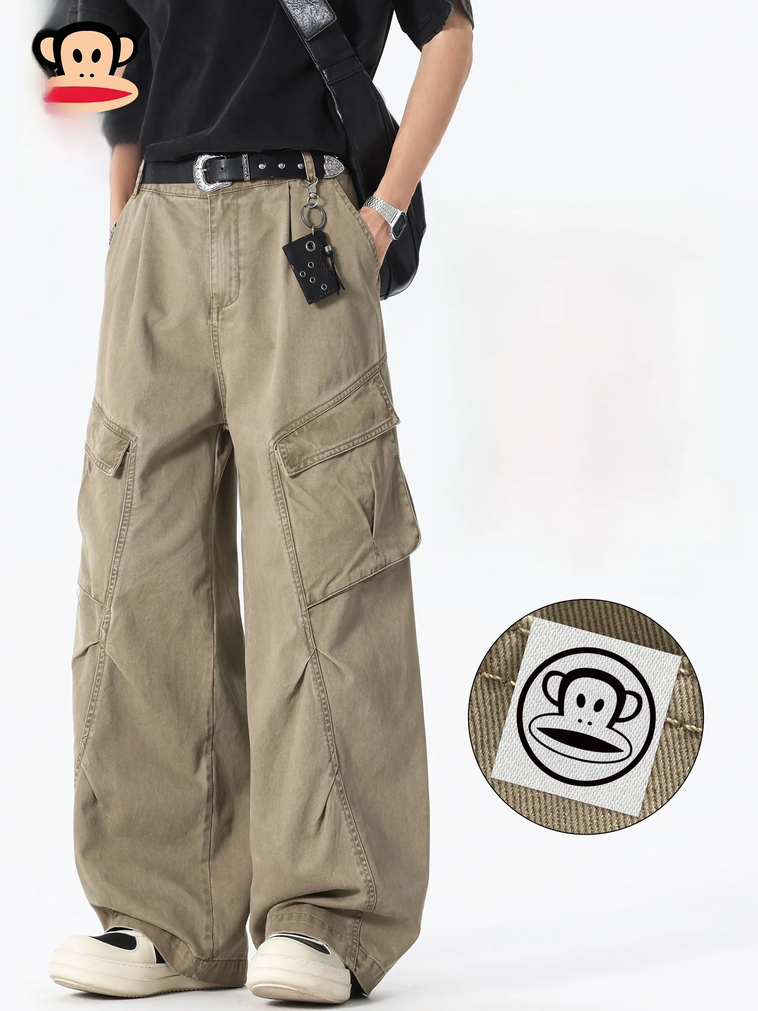 

Мужские повседневные брюки Paul Frank Spring American High Street в стиле деконструированной рабочей одежды, свободные, модные, прямого кроя