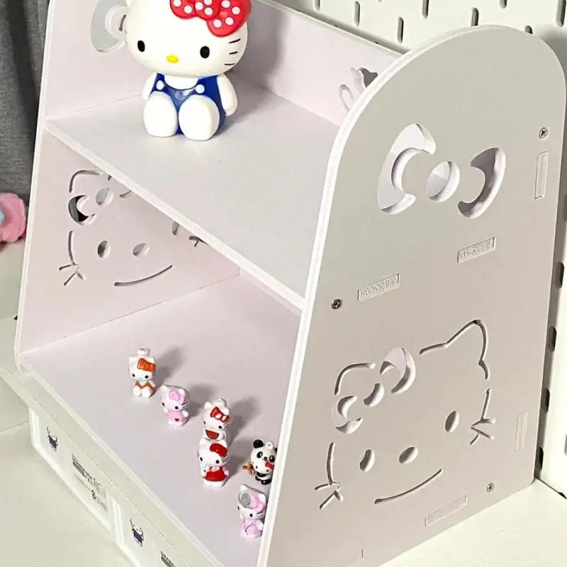 لطيف الكرتون Sanrioed Kuromi Hellokitty Cinnamoroll سطح المكتب تخزين الرف طبقة مزدوجة تخزين الرف منضدة الزينة تخزين الرف