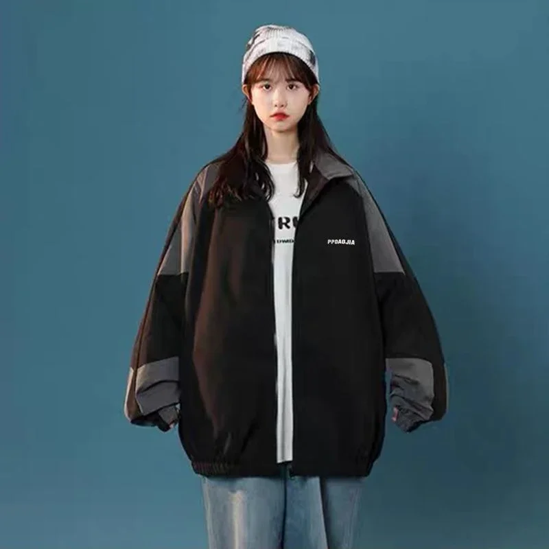 Vintage Polarized Jacket Women Hip Hop Fashion Loose Fall Patchwork Zipper Casual Baseball Uniform Thin Student Windproof Coat