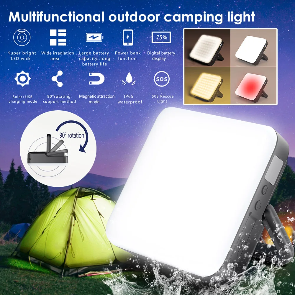 100W Portable LED Work Light USB Rechargeable Magnetic Lantern Camping Flood Light Outdoor Waterproof Market Hook Bulb Powerbank
