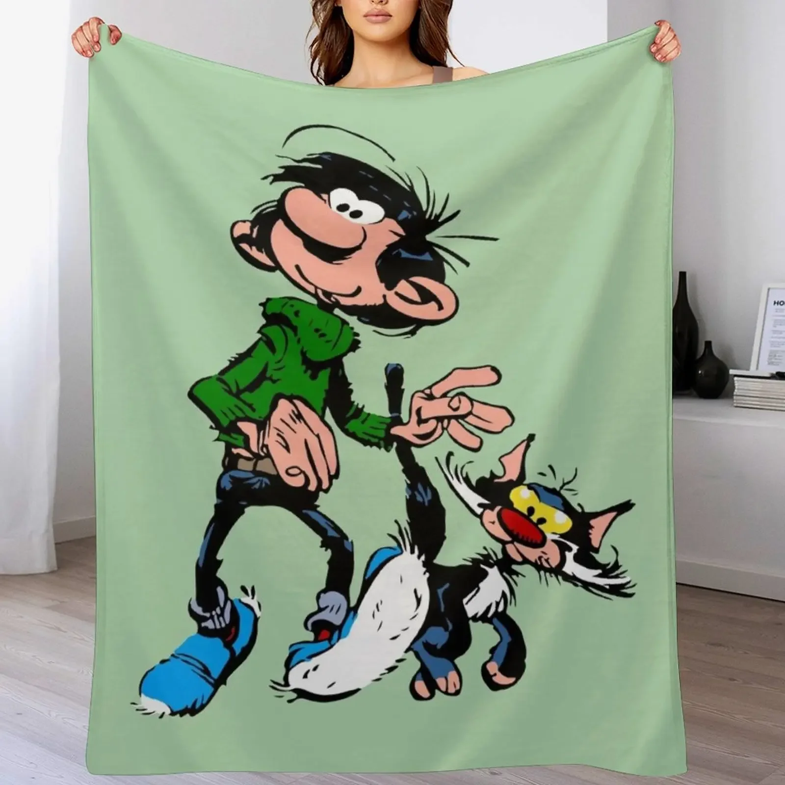 Gaston Goof Walking with Cat Throw Blanket