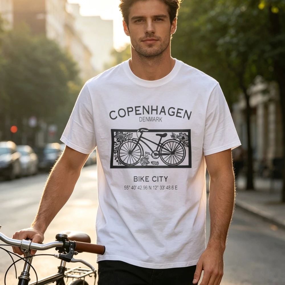 Copenhagen Denmark Shirt Bike City Souvenir Danish Bicycle Tee Copenhagen Travel Gift Scandinavia Shirt Cycling Lover Cotton Tee