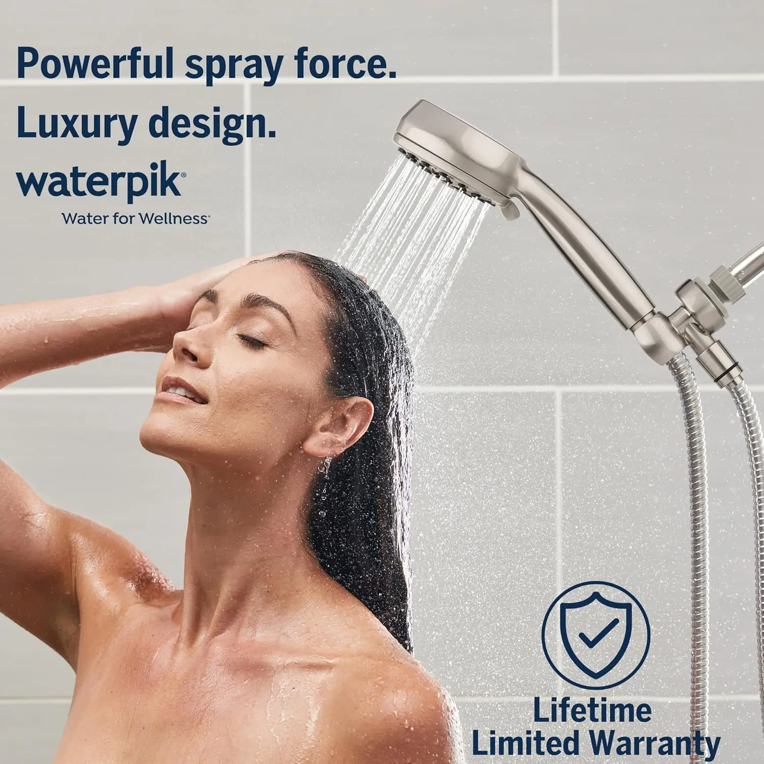 High Pressure Handheld Shower Head with 7-Mode PowerPulse Massage, Brushed Nickel, Flexible Hose for Relaxation