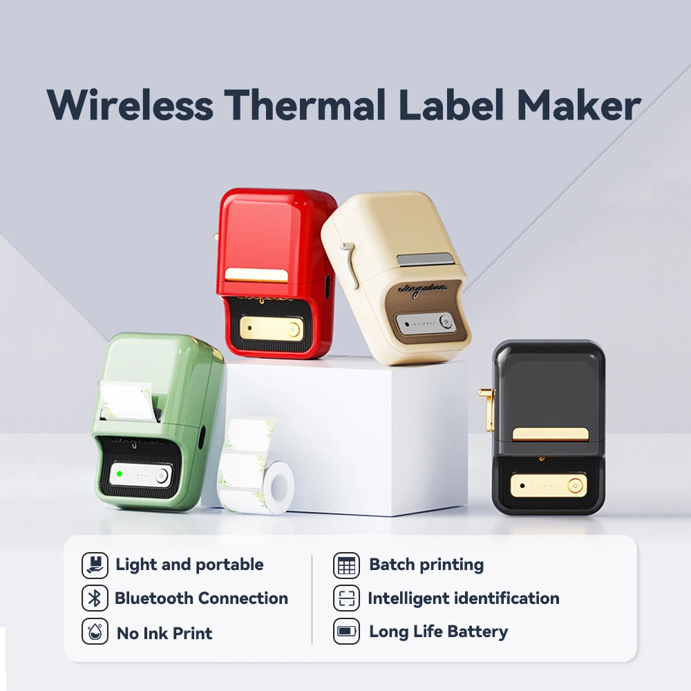 Niimbot B21 Printer Label tanpa tinta nirkabel Printer Label Barcode Tag nama catatan mesin stiker kertas cetak 20mm-50mm