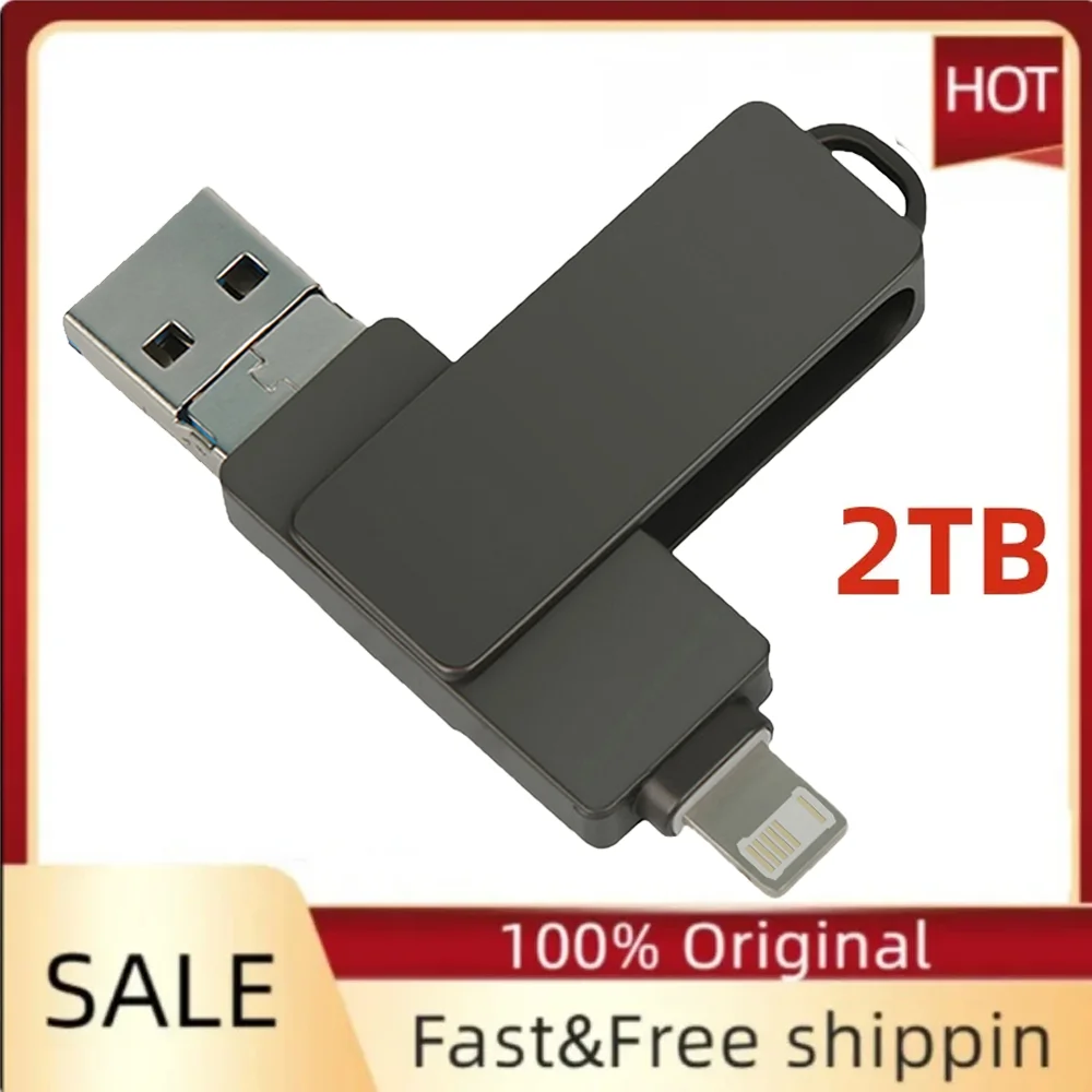 แฟลชไดรฟ์3.0 USB แบบหมุนได้แท่งหน่วยความจำแบบ2TB 3 in 1 USB-A เพื่อจัดเก็บรูปภาพ iPhone 9/11/12/13