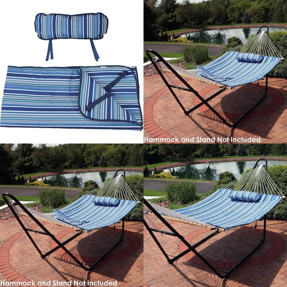 

Всепогодный комплект подушек для гамака из полиэстера в полоску и подушек — стеганый комфорт Sunnydaze