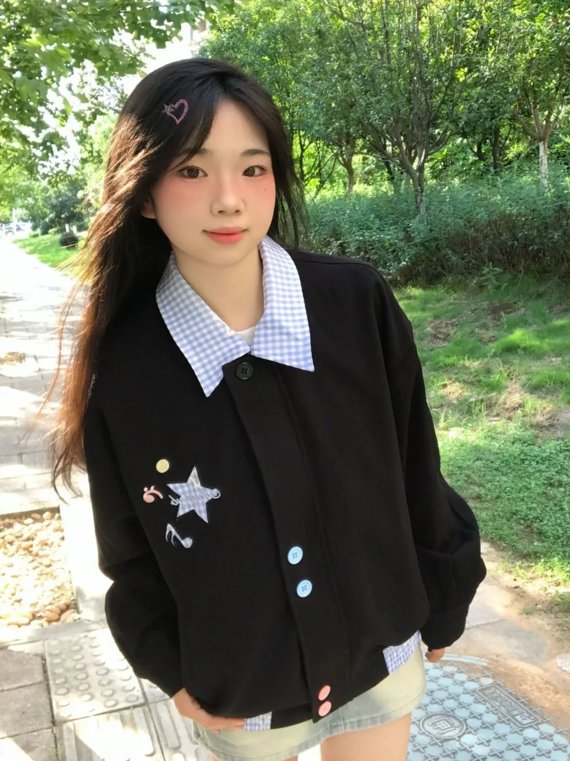 Women Casual Streetwear Coat Solid Zipper Slim Patchwork 2025 Autumn Japanese Kawaii Long Sleeve Short Jacket Turn-Down Neck