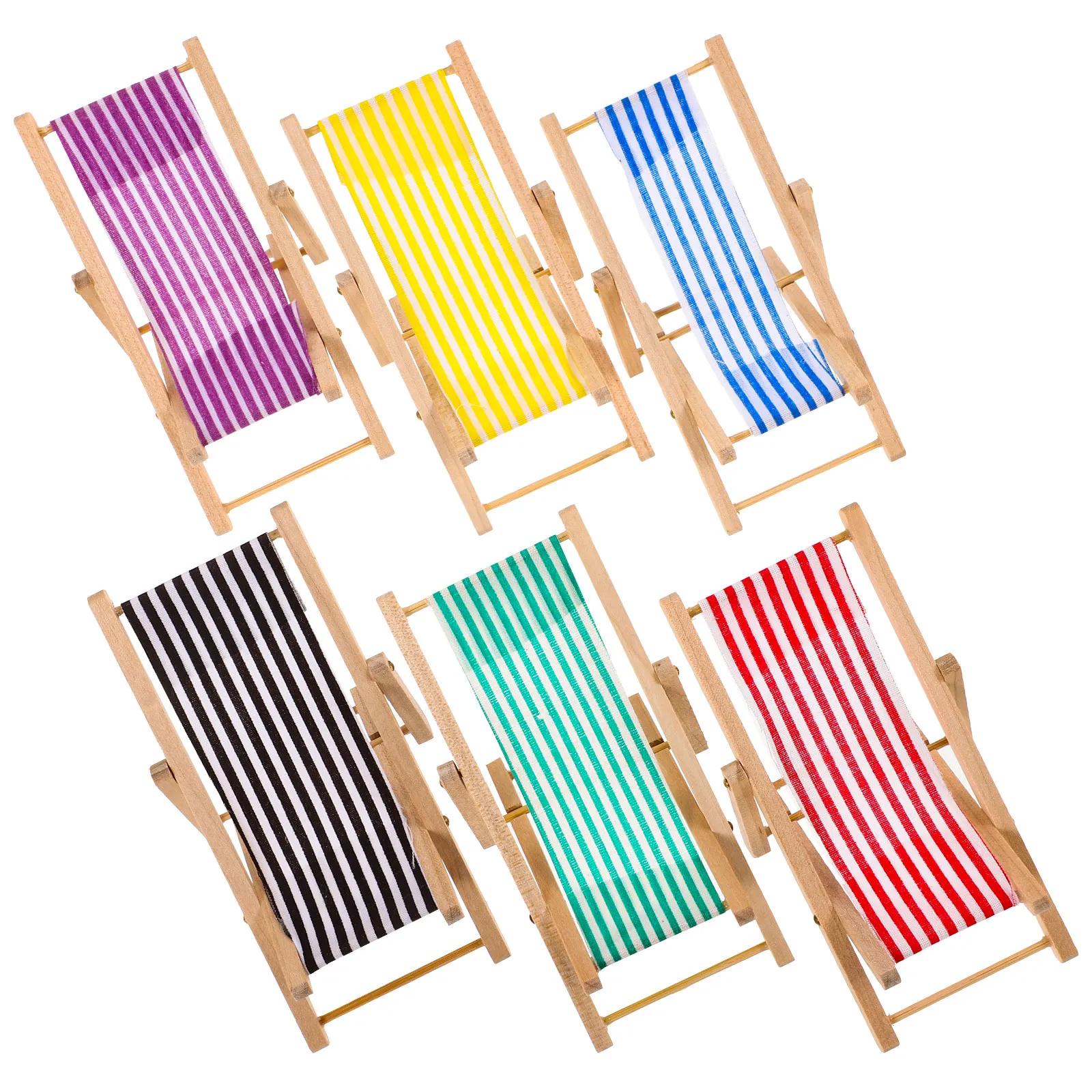

6Pcs Miniature Beach Chair Set Foldable Lightweight for Dollhouse Furniture Highly Detailed Lounge Chair Mini Home Decor