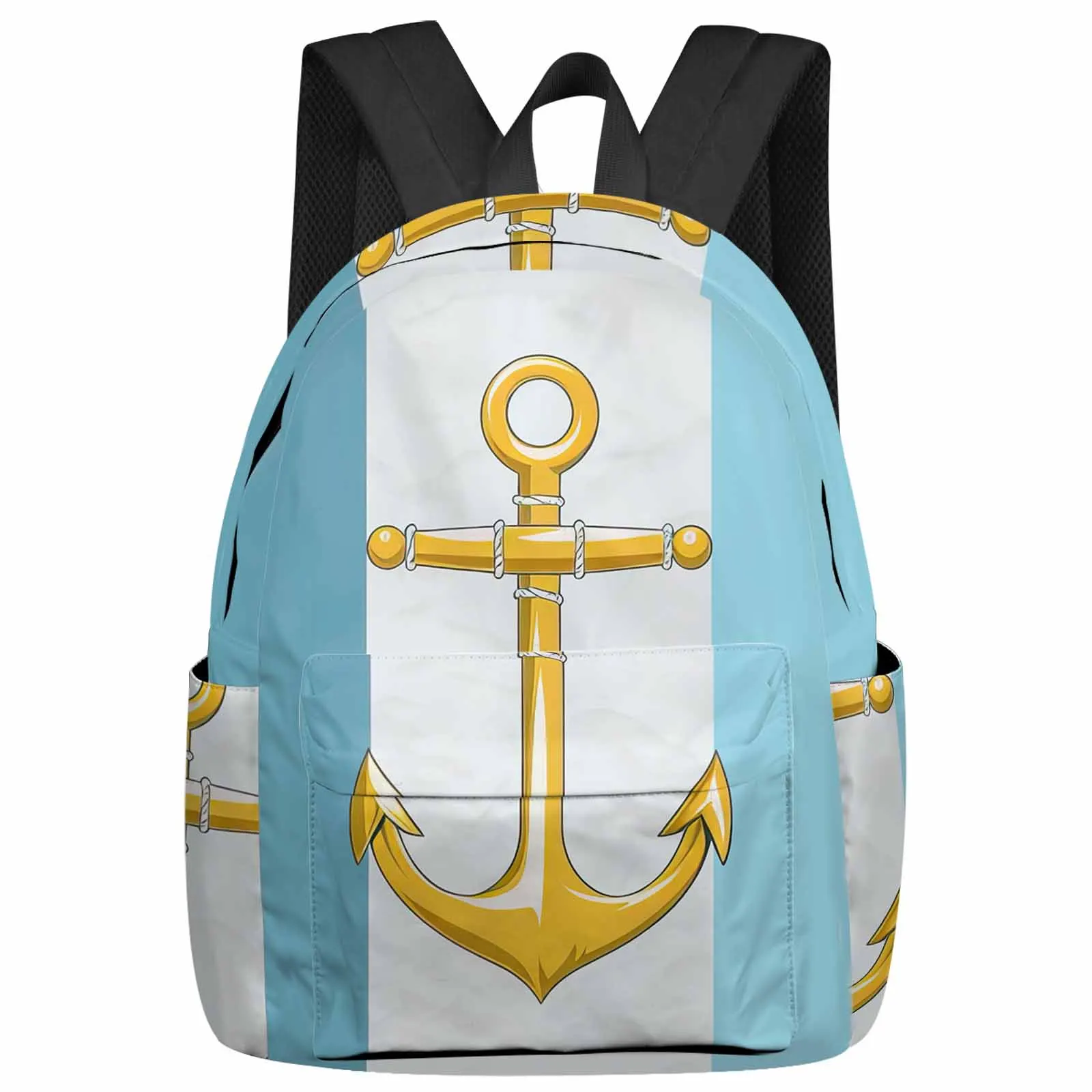 

Color Block Boat Anchor Rope Gold Backpacks Custom Student School Bags Laptop Backpack Men Women Female Travel Mochila