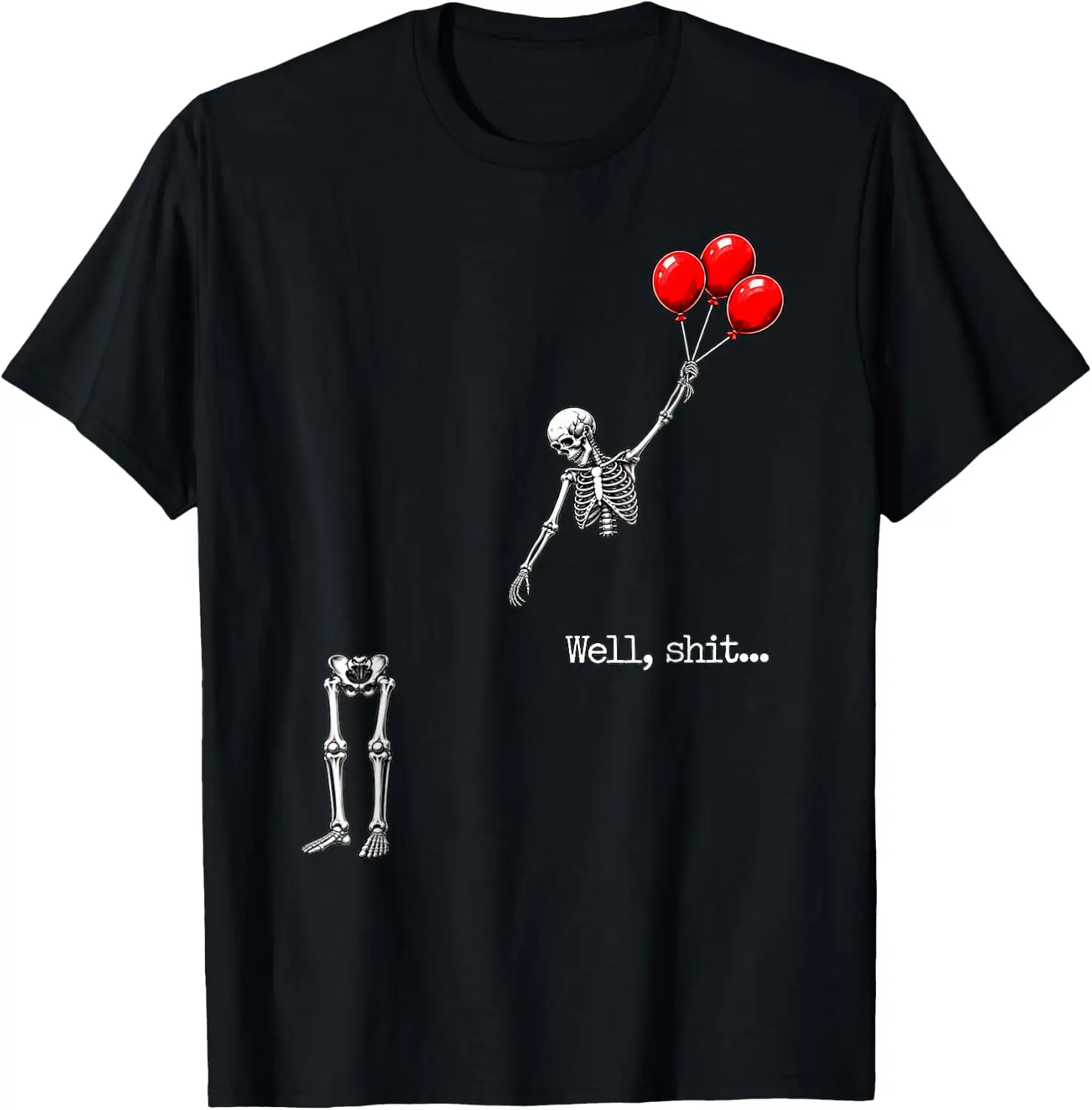 Funny Skeleton Flying with Red Balloons T-Shirt Men Women Spooky Season Halloween Tshirt