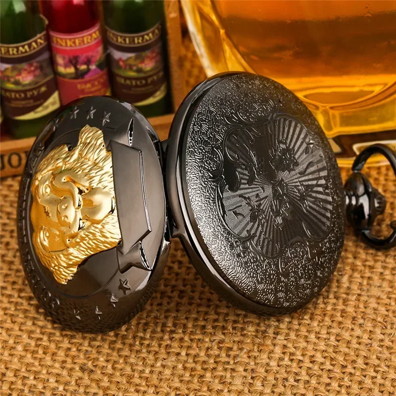 Golden Retriever Pet Dog Full Hunter Cover Black Quartz Analog Pocket Watch for Men Women with Necklace Pendant Chain Gift