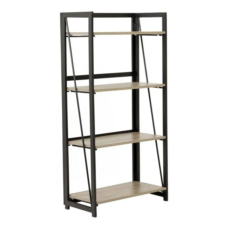 

24.75" 4-Shelf Wood Bookcase with Metal Legs in Oak,Shelf for Small Spaces, Bedroom, Home Office,