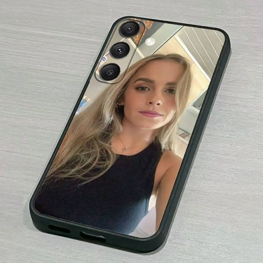 حافظة هاتف A-مثلة Emma W-Watson لهاتف سامسونج S25، S24، S23، S22، S21، S20، S10، Ultra، Plus، Lite، FE، غطاء أسود من السيليكون الناعم