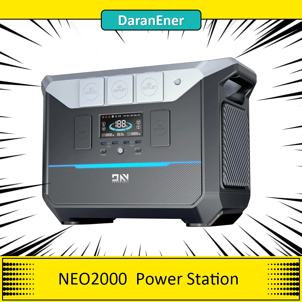 DaranEner NEO2000 Portable Power Station, 2073.6Wh LiFePO4 Battery Solar Generator, 2000W AC Output, 1.8H Full Charge