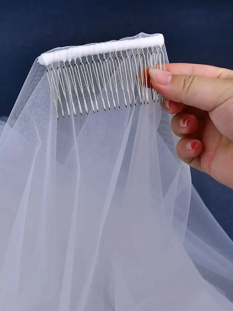 YouLasaupoudrer-Voile de mariage minimaliste à deux niveaux avec fard à joues, voile de mariée long avec peigne, couvre-visage en tulle doux, V131