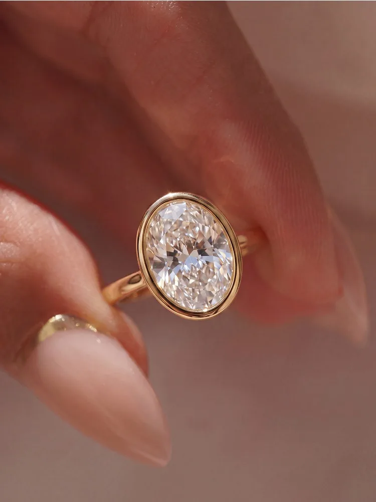 Modischer, zarter, schlichter ovaler Zirkonring für Damen aus 925er Sterlingsilber, Verlobungsring, Hochzeitsring, luxuriöser, hochwertiger Schmuck. – Detail 2