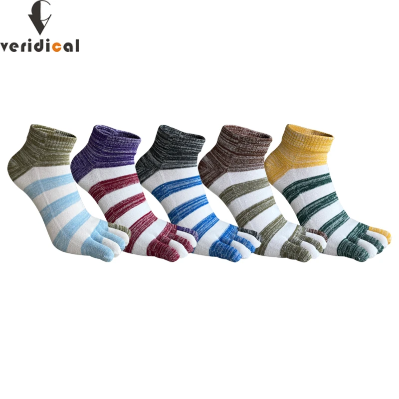 Man Boat Socks 5 Finger Cotton Striped Colorful Fashions Vintage Sweat-Absorbing Vibrant Skateboard Happy Fun Toe Ankle Socks