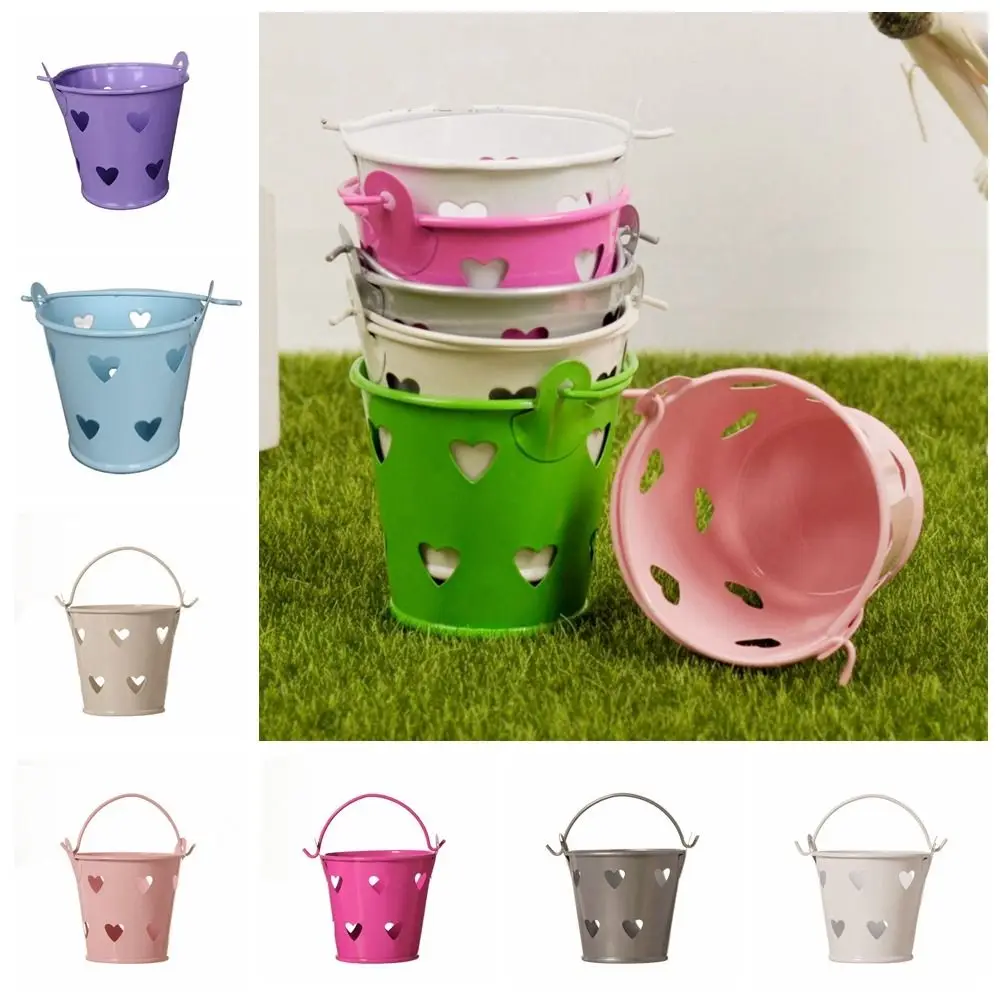 Fashion Candy-colored Hollow Iron Bucket Hollow-out Heart-shaped Mini Heart-shaped Box Cute Tinplate Water Bucket Gift Box