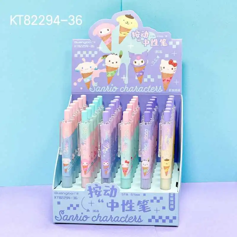 

6/36 шт. гелевая ручка Sanrio Hello Kitty, милая гелевая ручка для укладки мороженого, мороженого Kuromi Melody, 0,5 мм, черная чернильная ручка, студенческие принадлежности
