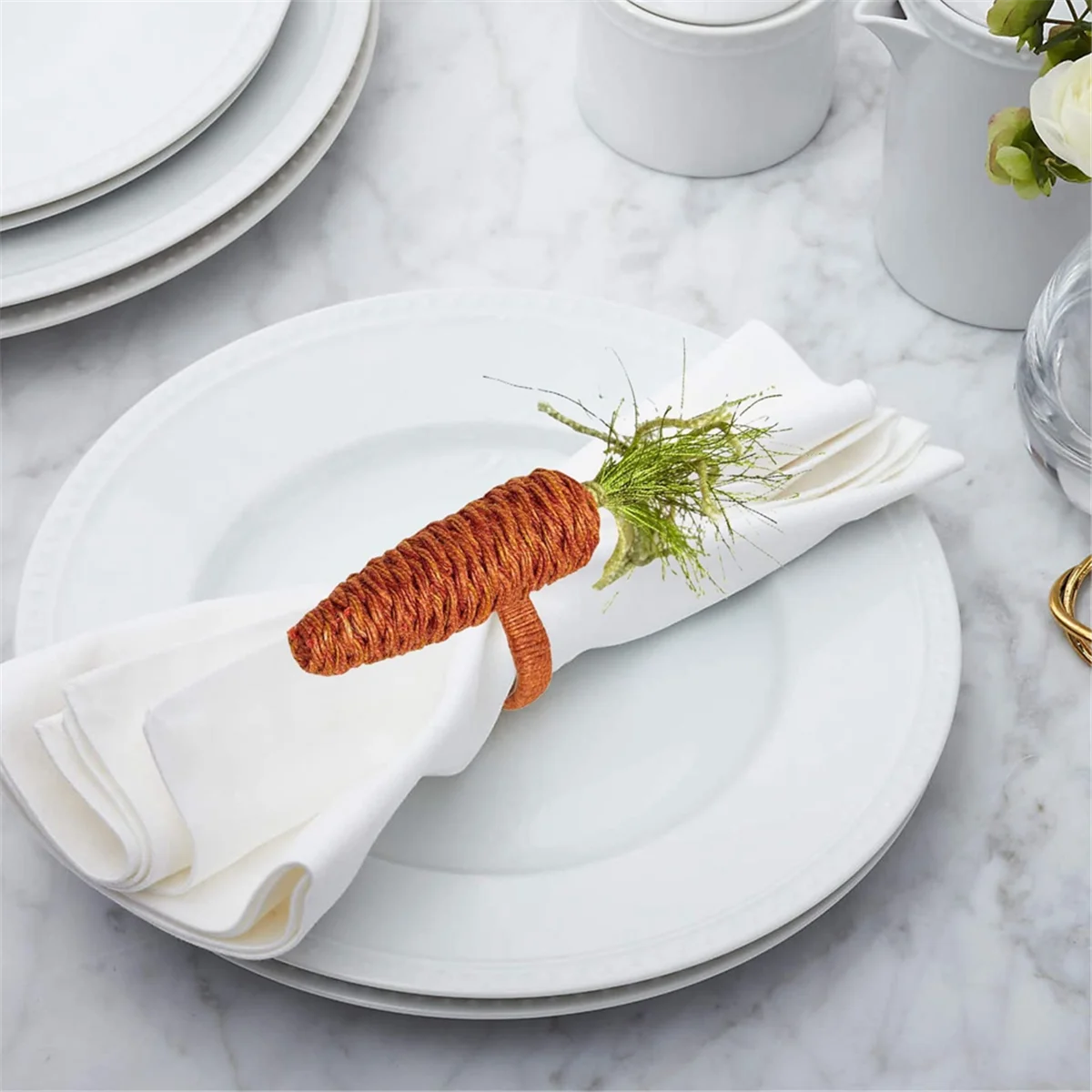 N87R 6PCS Easter Carrot Napkin Ring Cotton and Linen Rustic Hand Woven Napkin Buckles Easter Napkin Ring Holder