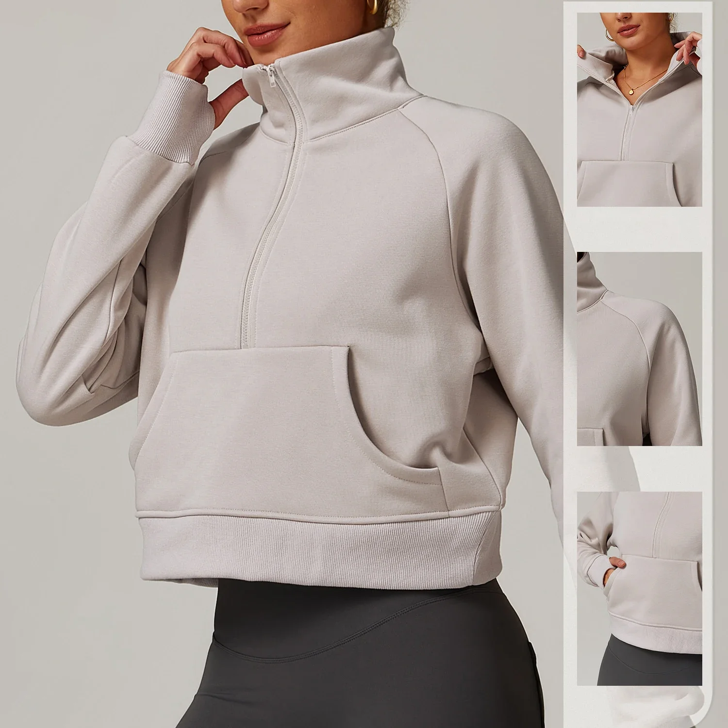 Half-zipper Fleece Loose Sweater Women Lambswool Thickened Warm Stand-up Collar Jacket Outdoor Leisure Shaker Down Shoulder Tops