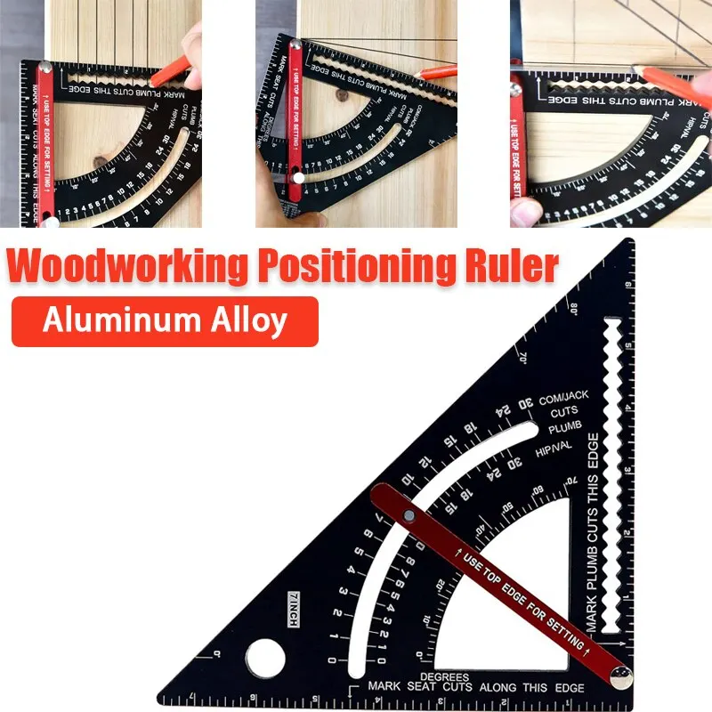 Règle triangulaire en alliage d'aluminium de 7 pouces, rapporteur MeaccelerAngle, règle de mesure de charpentier, outils de travail de calcul, instruments de mesure