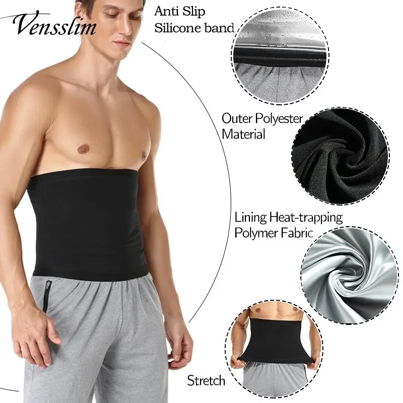 Vensslim Taillentrainer für Männer, Saunagürtel, Schlankheitsgürtel, Taillentrimmer, Schweiß, Workout, Body Shaper, Fitness, Faja, schlanke Formgebung