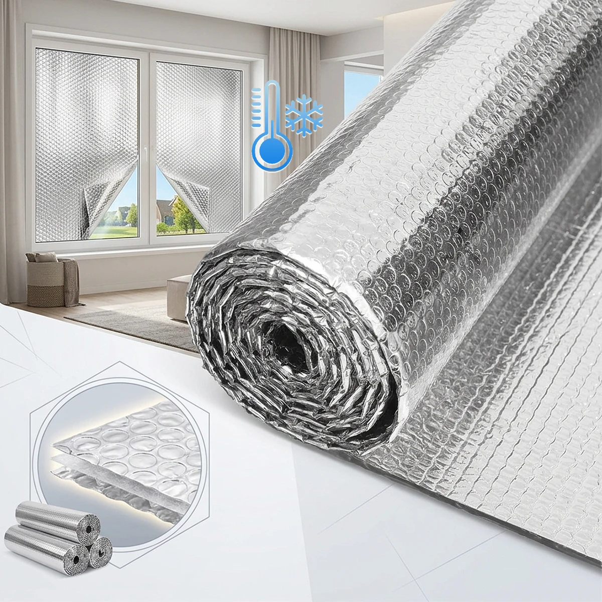 Aluminum Foil Bubble Insulation Film Winter Summer Heat Cold Barrier UV Proof Cuttable Thermal Sheet For Window Garage RV Camper