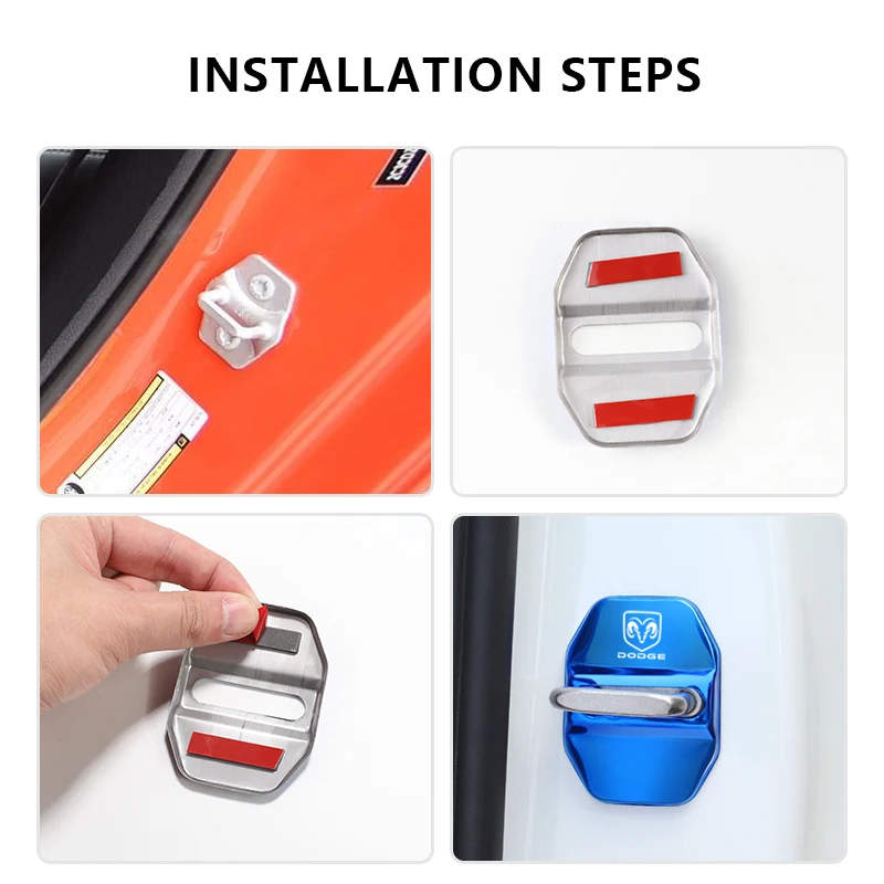 4 قطعة غطاء قفل باب السيارة الفولاذ المقاوم للصدأ حماية اكسسوارات ل دودج دورانجو تشالينجر شاحن رام 1500 نيترو رحلة نبال #5