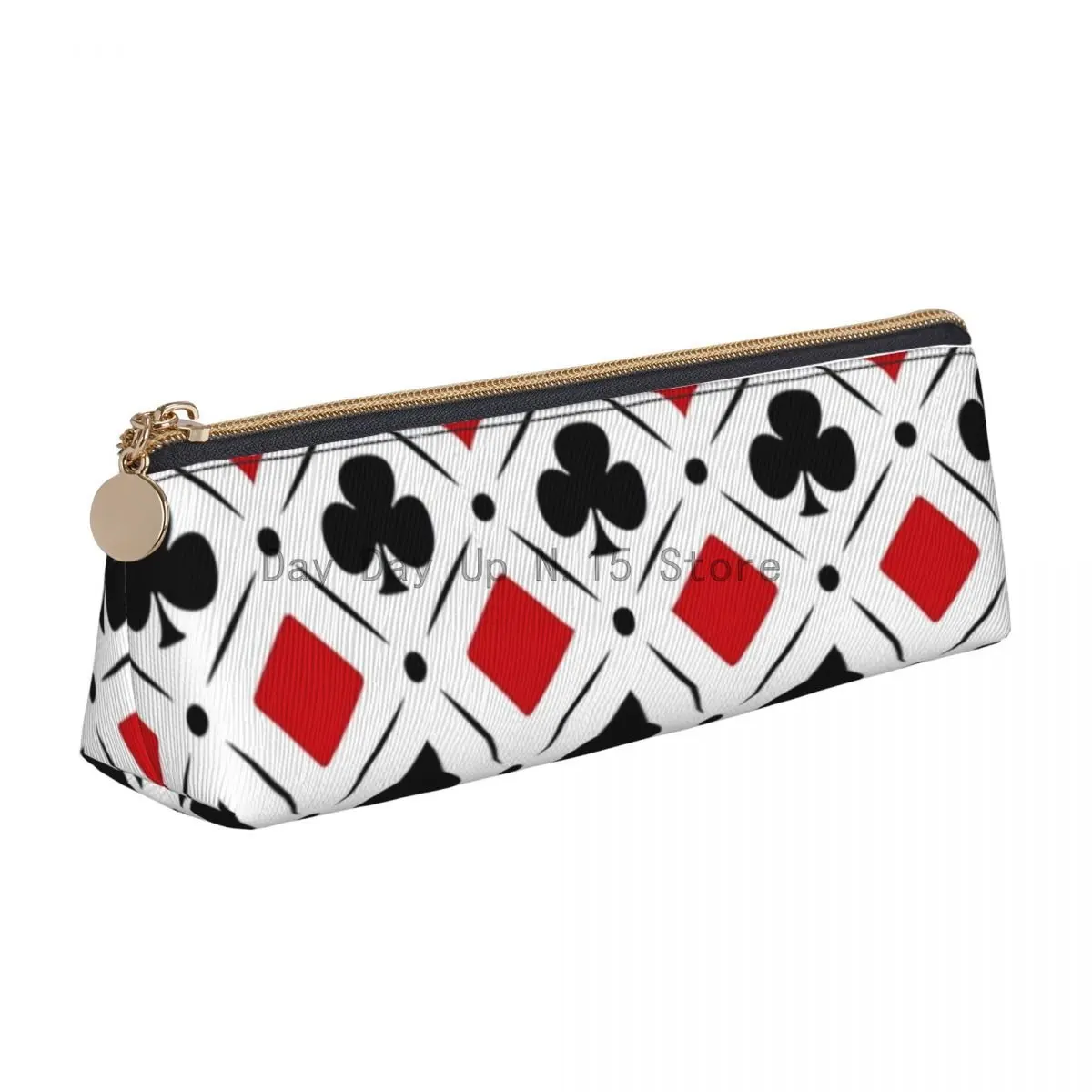 Poker Symbols Triangle Pencil Case Playing Card Suits School Large Capacity Pencil Box For Teens Cool Leather Pen Organizer