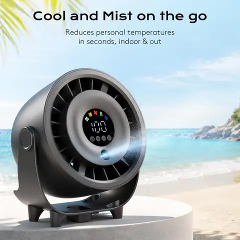 New Portable Misting Desk Fan, 100 Speeds Turbo Table Fan with Digital Display, 6.3 Inch USB Rechargeable Quiet Desktop Misting Fans for Bedroom Office Travel Kitchen Low Noise, 120° Rotating Wall-Mounted Design for Home, Office, Travel, Black