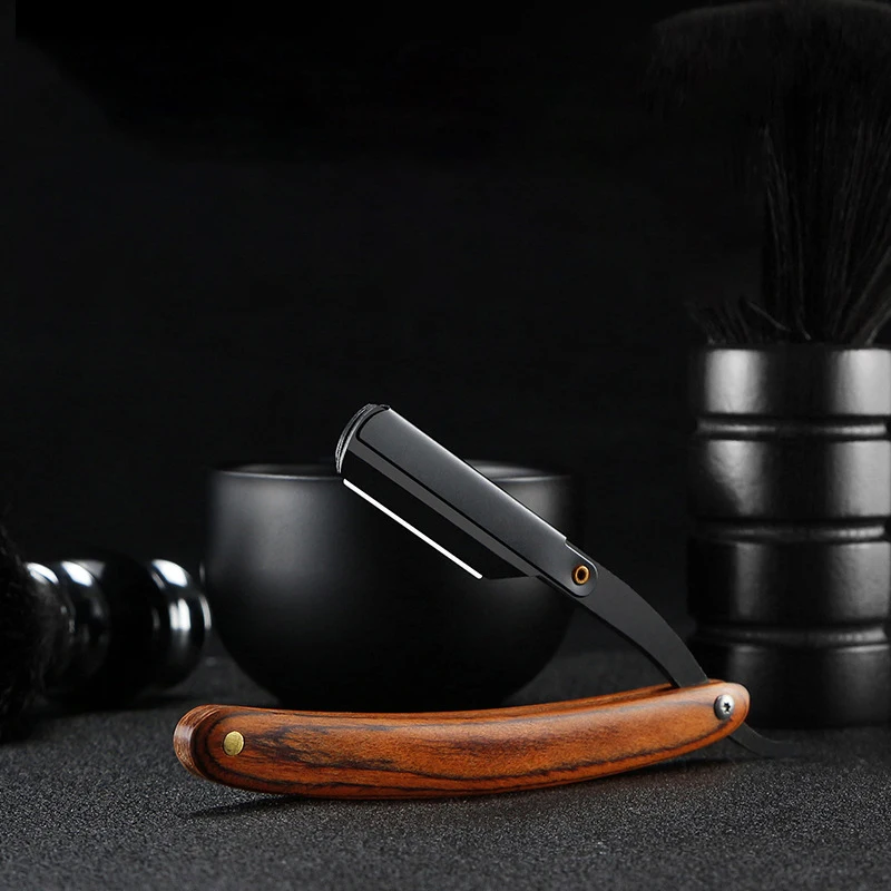 Professioneller Rasierer mit gerader Klinge aus Edelstahl, Griff aus Naturholz, hochwertiger Friseursalon für Herren für Haar-Accessoires